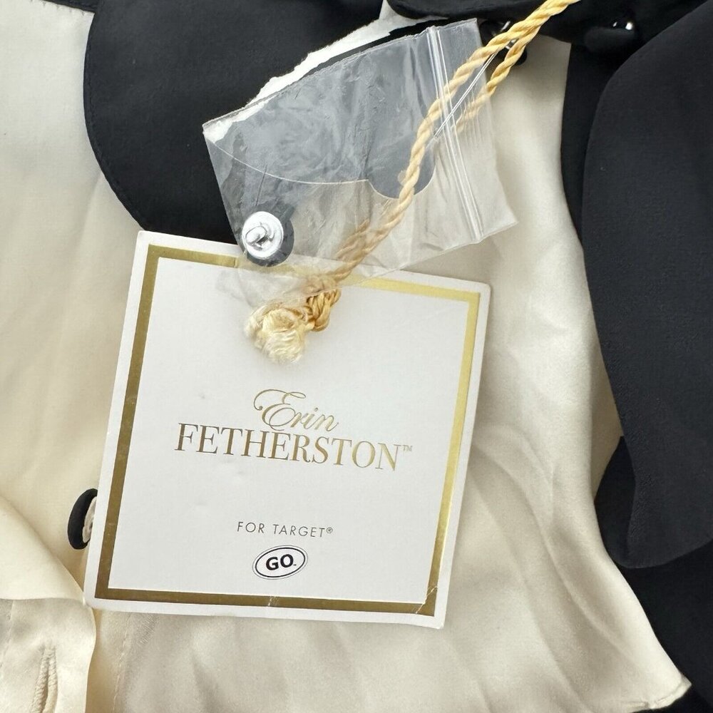 Erin Fetherston Juniors Silk Dress Long Sleeve Button Collar beige black size 5 - Picture 6 of 10